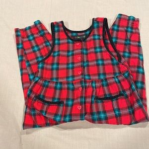 Vintage! Red & green plaid overalls, child size small (appr 24 mos/ 2T)